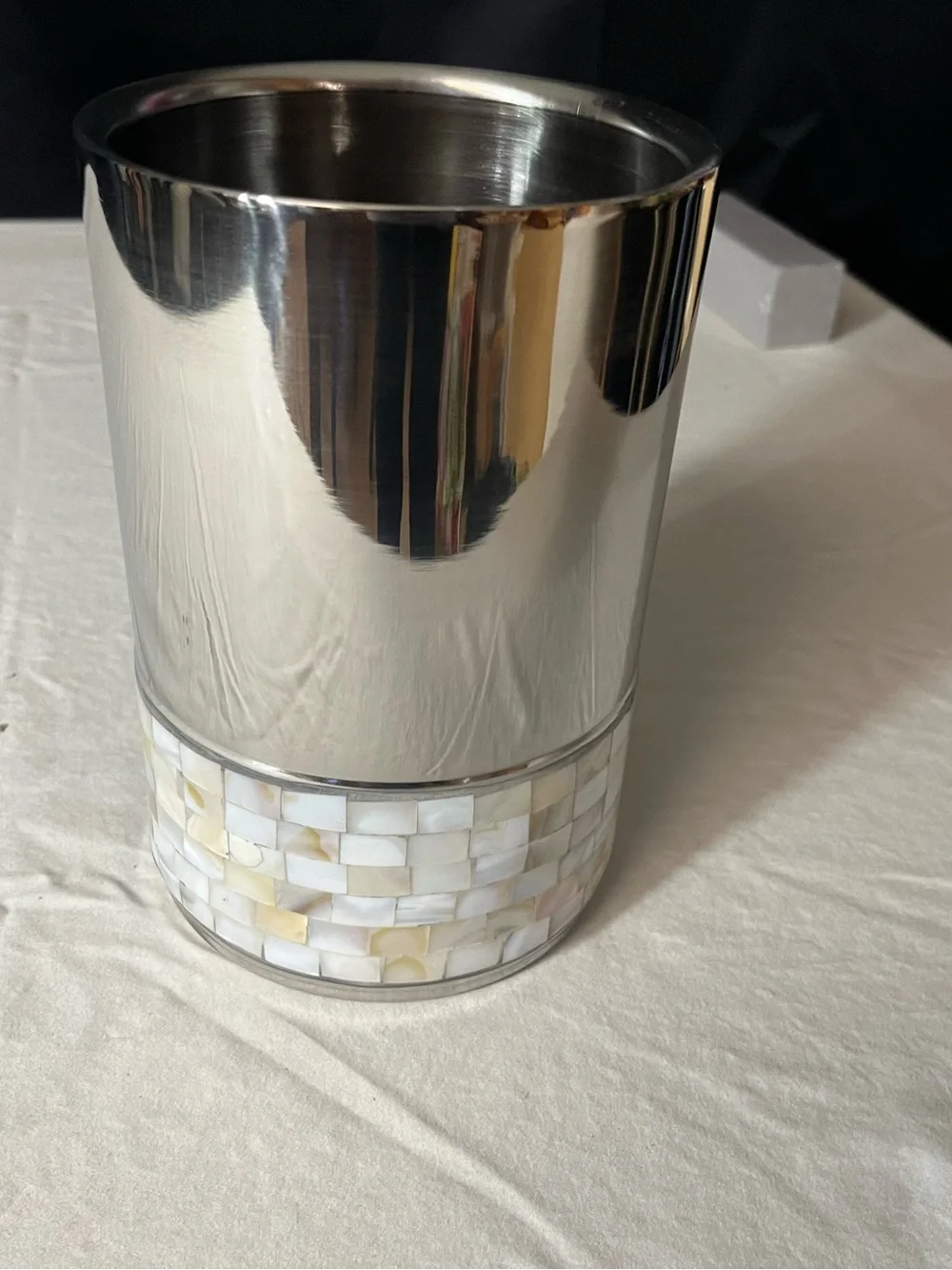 Anna Stainless Steel Wine Bucket with Mother-of-Pearl Mosaic - Silver/Cream